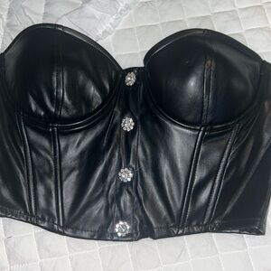 Black fake leather with rhinestones corset